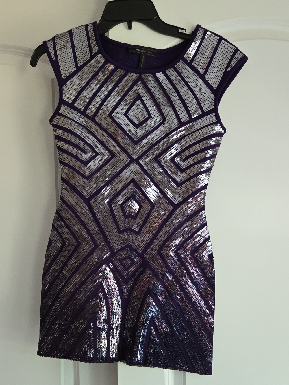 BCBGMaxAzria Purple Sequin Geometric Bodycon Dress